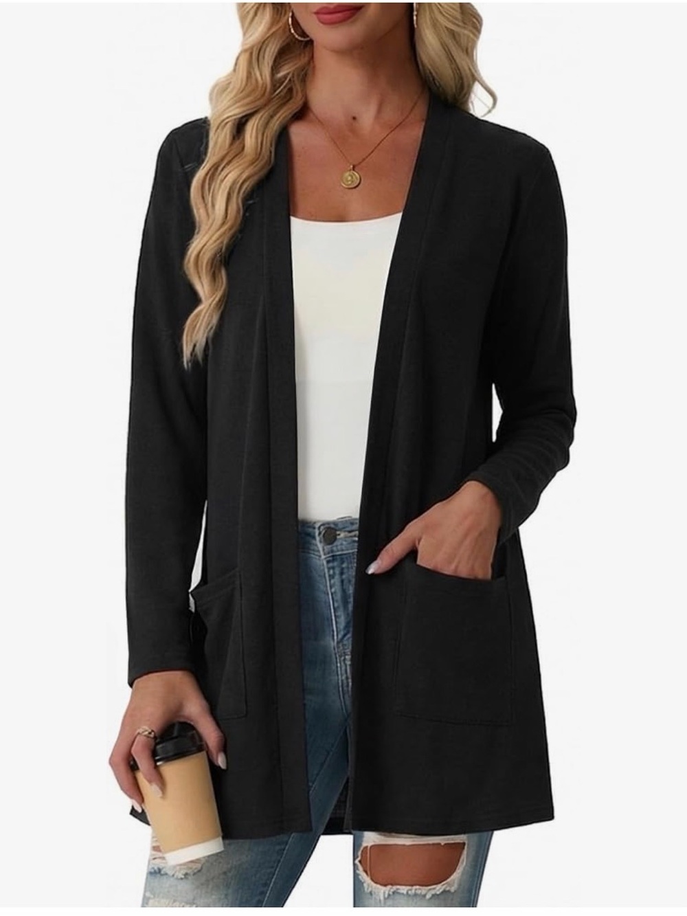 Lepunuo Lightweight Black Cardigan Sweaters